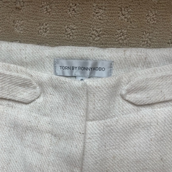 Torn by Ronny Kobo Women's Bernard Wide Leg High Waist Pant Ivory/Brown Small - Picture 8 of 16